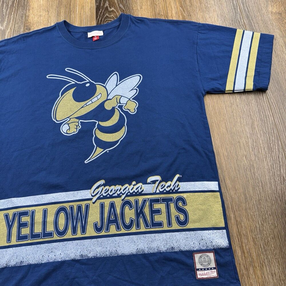 Vintage Georgia Tech Yellow Jackets Shirt Mens L Blue Mitchell & Ness AOP Tee